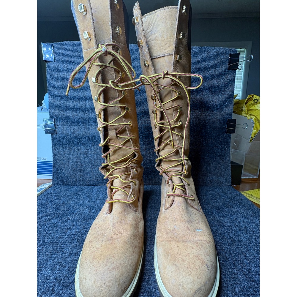 Timberland Womens 14 Inch Premium Tall Lace Up Boots Wheat Leather Brown 14" - Picture 3 of 11